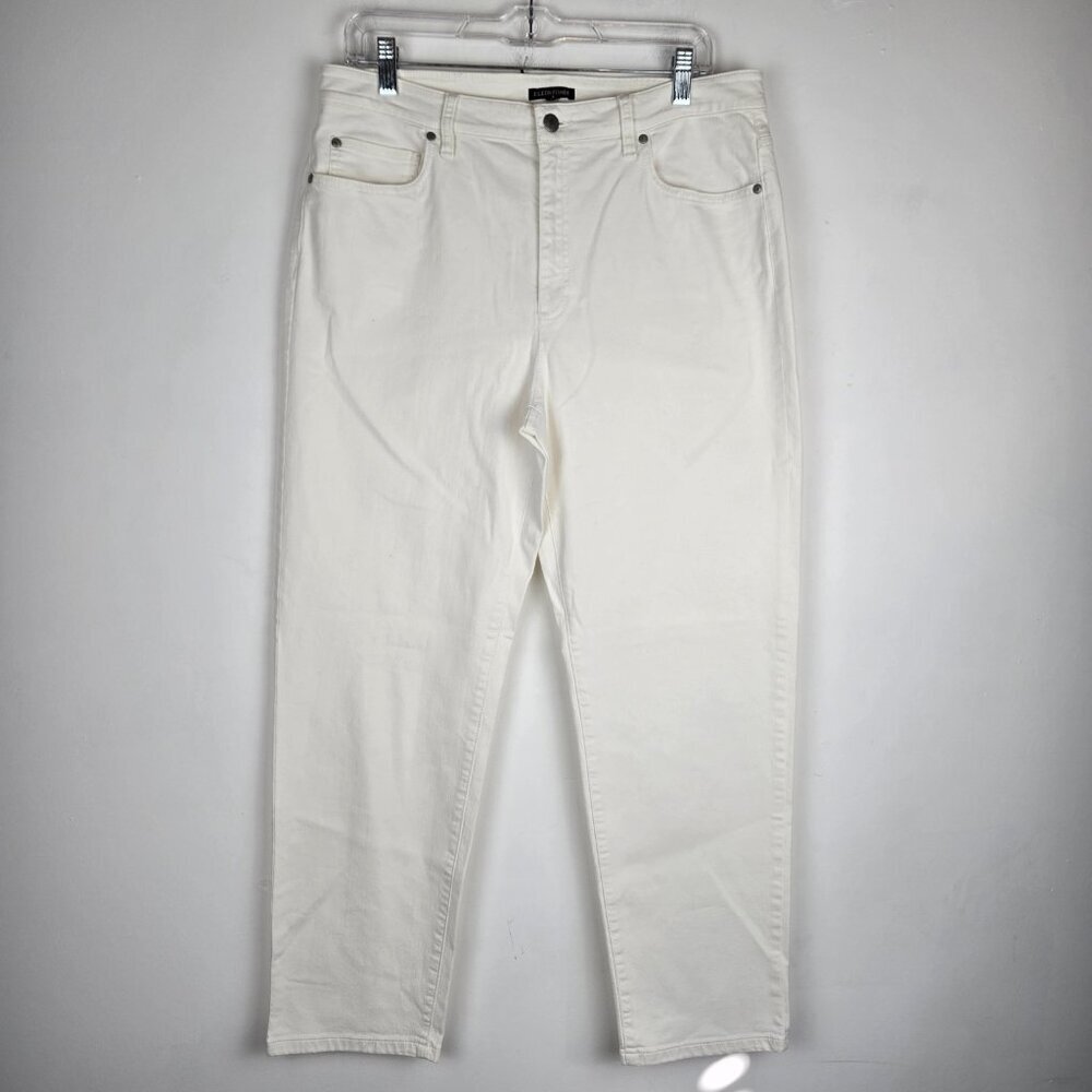 Eileen Fisher Jeans White Denim Size‎ 12 Tapered leg Stretch Organic Cotton